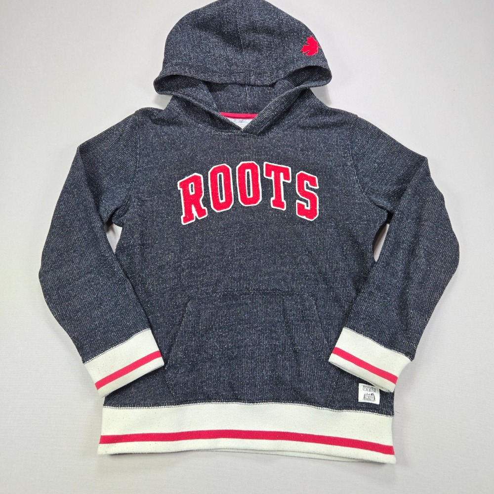 Roots Cabin Youth XXL‎ 13-14 Hoodie Salt and Pepper Red Chenille Logo Maple Leaf